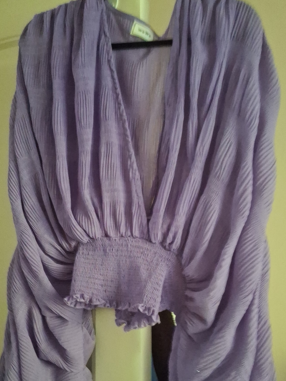 Women's Lavender Pleated V-Neck Blouson Top